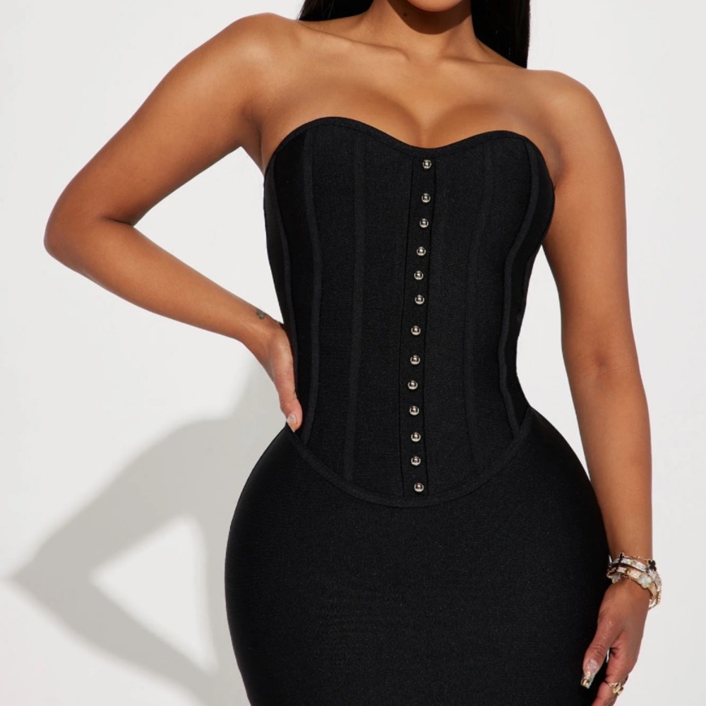 BLACK BANDAGE MIDI DRESS